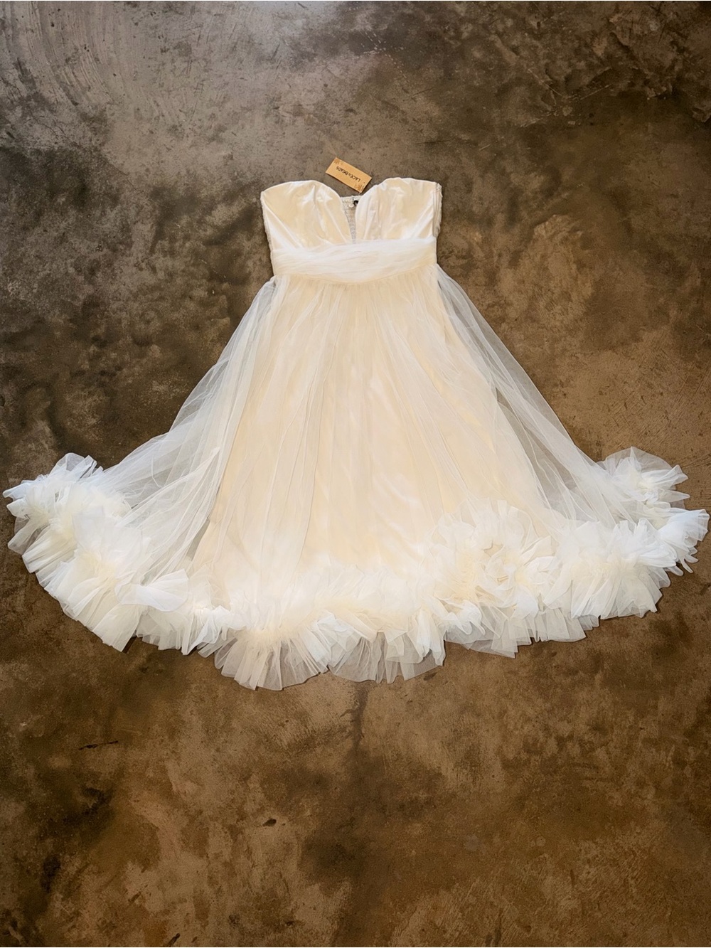 NWT Lace & Beads Orion Ivory Tulle Ruffle Midi Bridal Dress Size 12 $229 ASOS